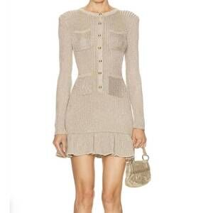 NEW SELF-PORTRAIT lurex knit dress in gold